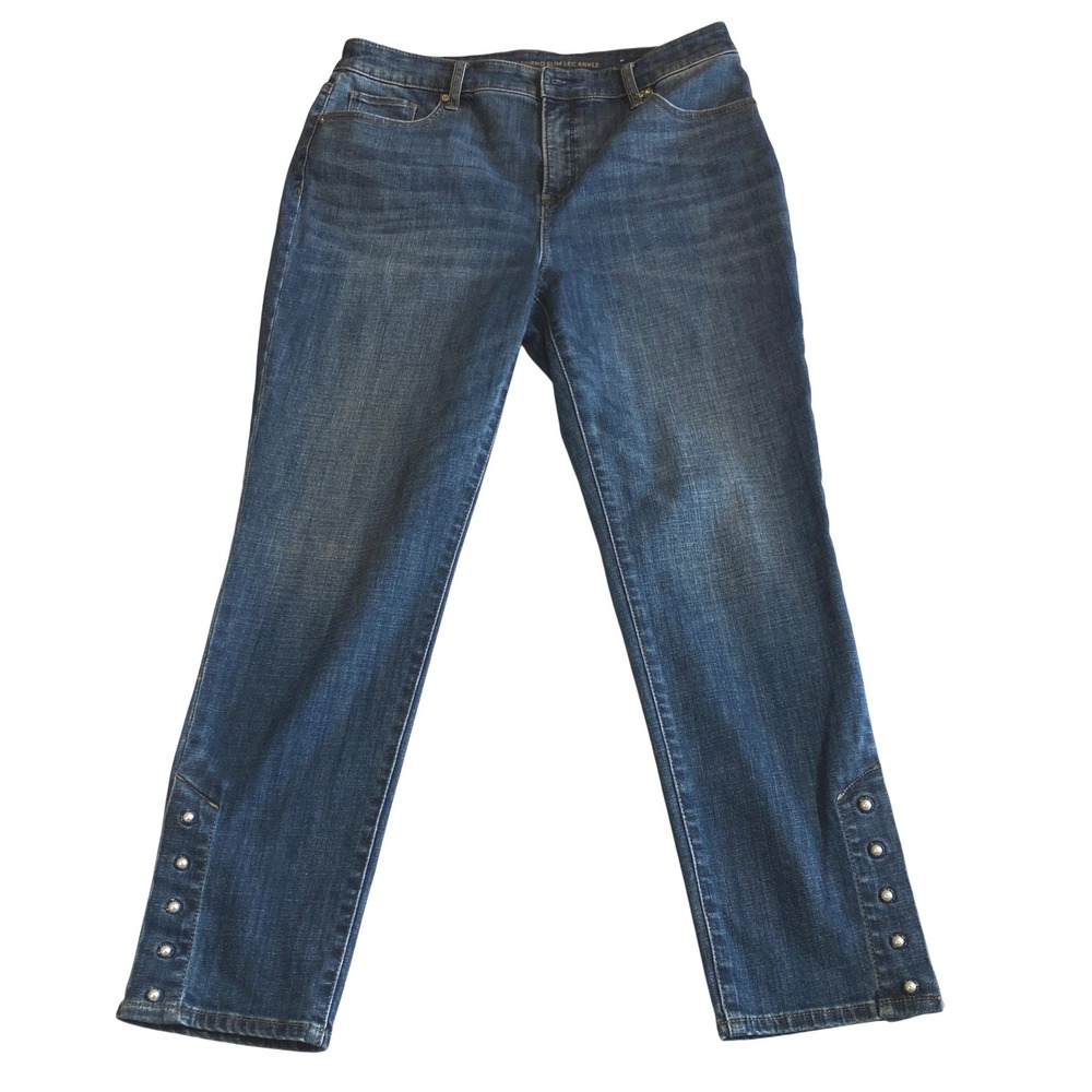 Chicos So Slimming 1R 8R US Studded Girlfriend Slim Leg Ankle Jeans Blue Stretch